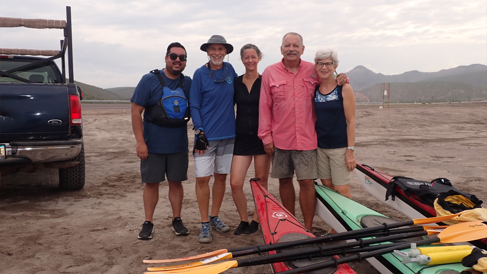 Moody Bible Institute professor Bob Gustafson (second from left), Steve and Lois Dresselhaus (right) in Baja California