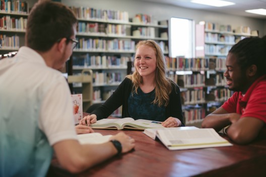 Linguistics students working together